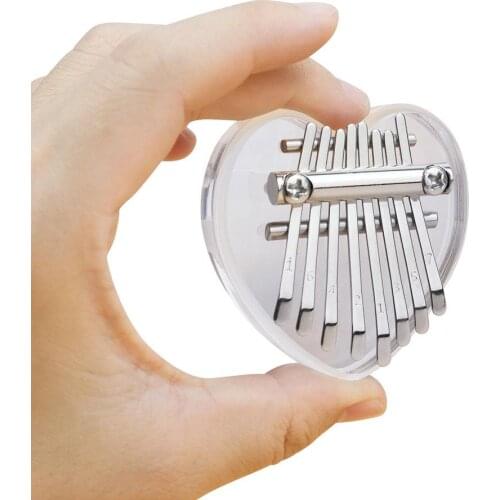 Mini Acrylic Kalimba 8-tone Crystal Heart Shape Kalimba Thumb Piano Neck Hanging Decoration Portable Calimba