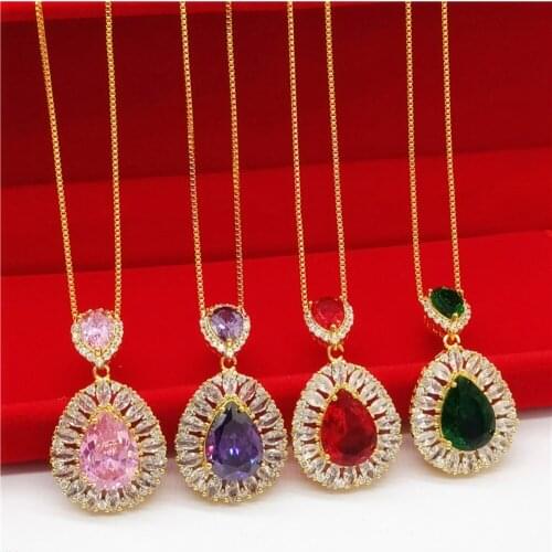 Fashion Water Drop Zirconia Pendant Chain Women Jewelry Yellow Gold Filled Elegant Light Luxury Dinner Jewelry