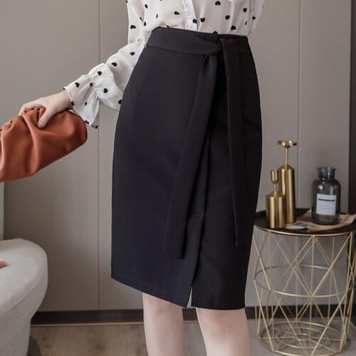 Fashion Lace-Up Skirts Womens Clothing Sexy Split Woman Skirts High Waist Skirt 2020 Autumn Office Lady Black Skirt Jupe Femme