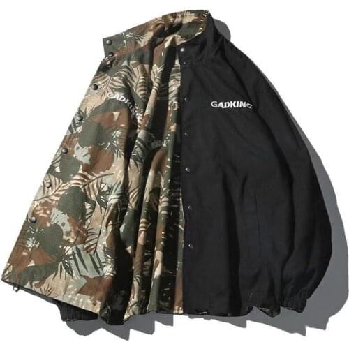 Mens Harajuku style jacket Korean loose jacket camouflage baseball uniform double-sided wear jacket