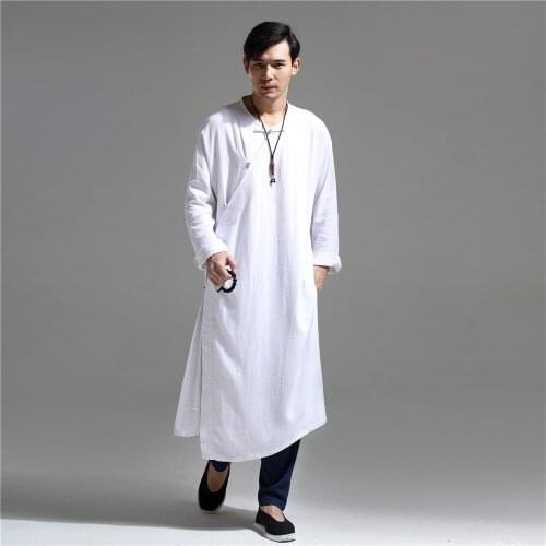 Men Meditation Tai Chi Kungfu Shirt Nepal Linen Loose Long Sweatshirt Casual Exercise Yoga Workout Martial Arts Shirt Sportswear