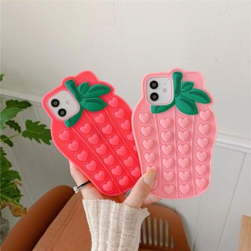 Strawberry Soft Silicone Phone Case for iPhone 12Pro Max 11 7 8 Plus X XR XS MAX Press peas Relax Phone Protective Cover