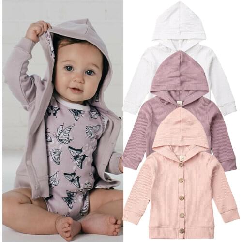 0-24M Winter Autumn New Newborn Infant Kids Baby Girl Clothes Jackets Hoodie Button Coat Ribbed Knitted Jacket Girl Coat Outwear