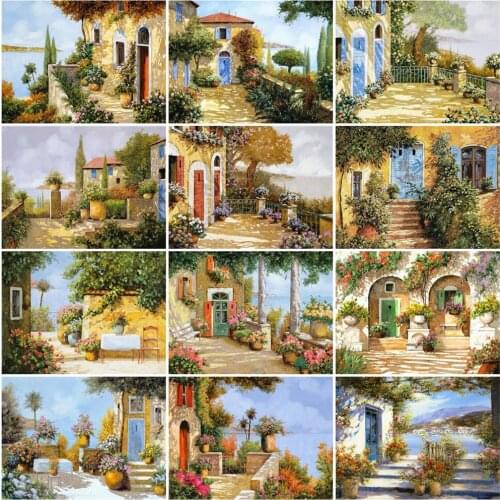 HUACAN 5D DIY Picture By Numbers Garden Unique Gift Wall Art HandPainted Oil Painting By Number Landscape Decoration
