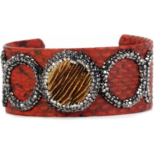 New Style Bangles 8 Colors Genius Leather Rhinestone Circle Name Semi -Precious Stone Beads Acrylic Leather Bangle Cuff