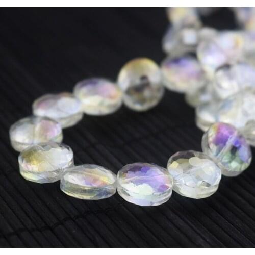 Wholesale Flat Round Crystal Beads 10pcs 8x14mm White AB Jewelry Making Beads Facted DIY Beads for Handmade Pendant Necklace