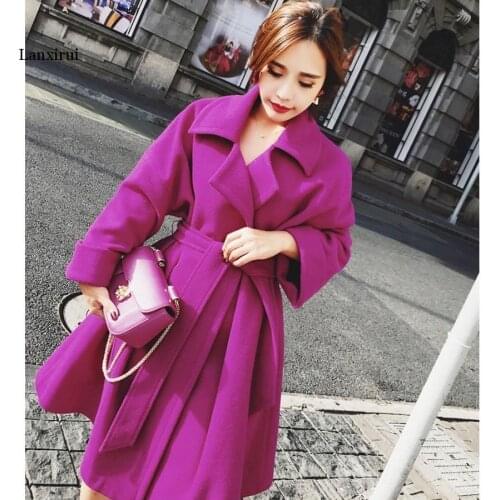 Lanxirui A-line Style Winter Wool Women Coat Warm With Belt Woolen Jacket Womens Cashmere Coats European Fashionable Outerwear
