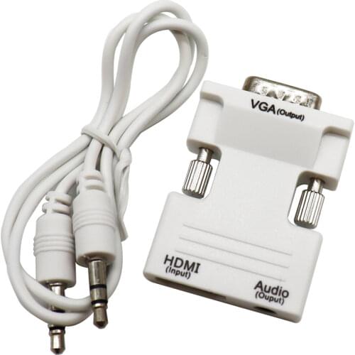 1080P Female to Male HDMI-compatible to VGA Converter with 3.5mm AUX Audio Cable Adapter Video Output for Laptop TVBox Projector