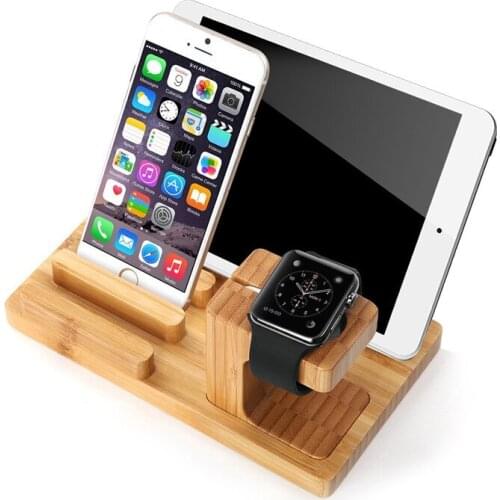 For Apple Watch iPhone Plus 7 6 iPad234 Air Cellph one 3 in 1 Bamboo Wood Charge Holder Dock Station Cradle Bracket Watch Stand