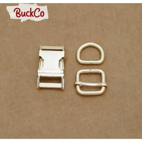 20mm Light gold(metal buckle+Adjust Buckle+D ring/set)for DIY backpack bag handmade dog collar webbing sewing premium accessory