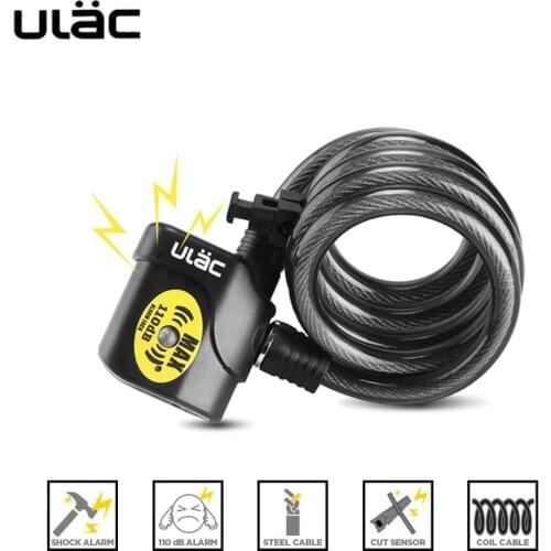ULAC Bicycle Lock Bike Electronic Alarm Lock Cycling 110DB Loud Cable Mtb Bicycle Anti-Theft Locks Road Bike Safe Wire Locks