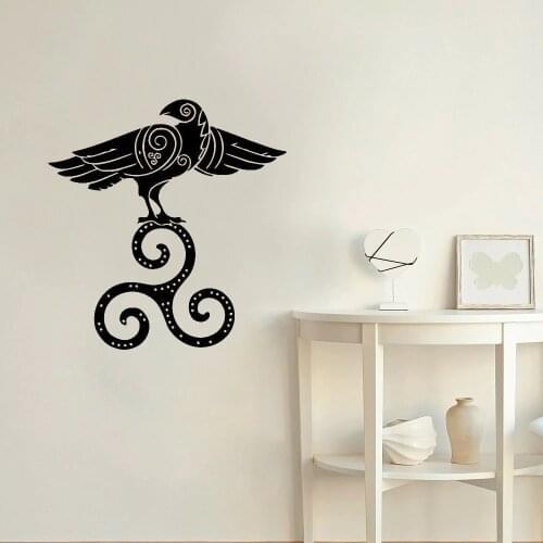 Odin Raven Vinyl Wall Decal Bird Viking Runes Door Window Stickers Kids Bedroom Living Room Home Decoration Art Wallpaper E186