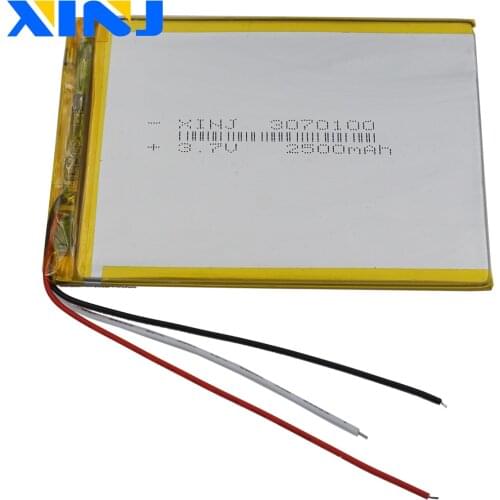 XINJ 3.7V 2500mAh 3 Wires Thermistor Li Lithium Polymer Li-Po Battery 3070100 For E-Book PDA MID ipod Portable Tablet PC