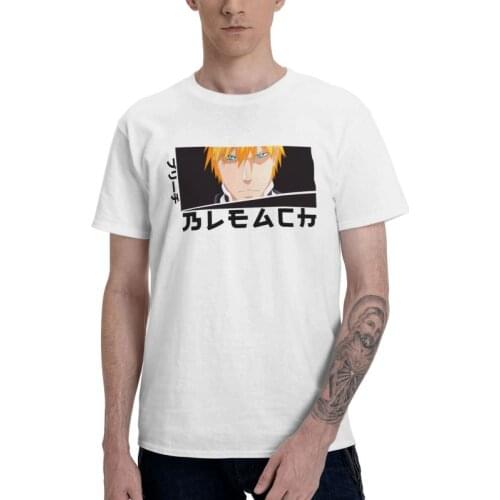 Japanese Anime Manga Bleach T-Shirts Men Fashion T Shirt Short Sleeve Ichigo Kurosaki Tshirt 100% Cotton Tee Top Clothing