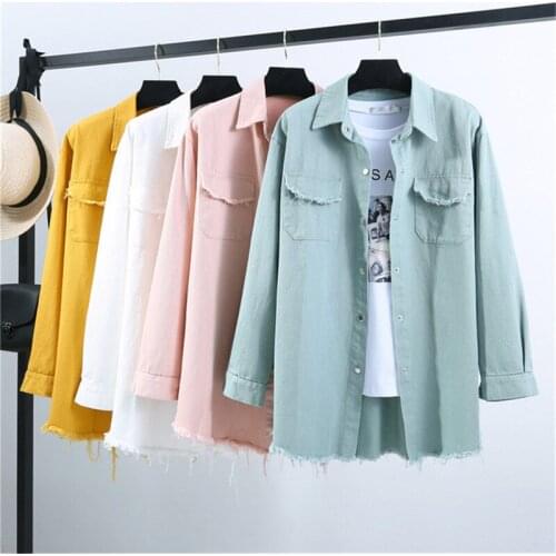 Spring Autumn New Long section lapel Tassel Denim Jackets women loose Casual Long Sleeve females thin Basic Jacket Coats 546