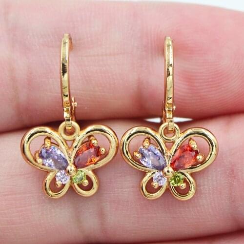 Women Fashion Colorful Lovely CZ Butterfly Dangle Earrings Jewelry