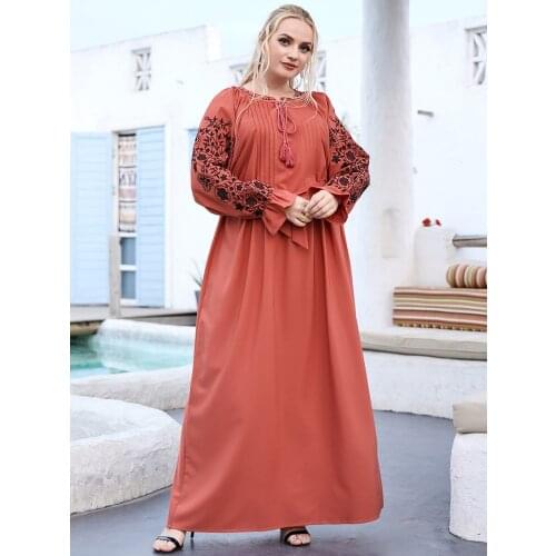 Plus Size Dresses For Women Abaya Dubai Turkey Muslim Embroidery Dress Islam Clothing Robe Musulman Femme Ramadan Eid Mubarak