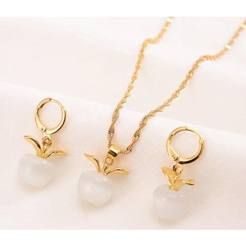 Gold Color stone apple pendant Jewelry Sets Eritrea Habesha Africa bridals Wedding Gift necklace pendnat earrings diy charms