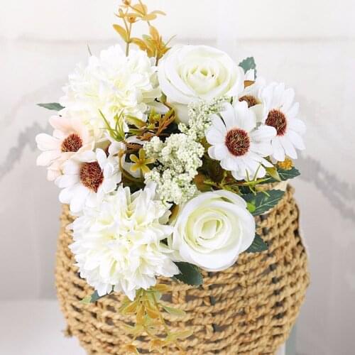 1 X Artificial Flowers Bouquet Roses Daisy Hydrangea Wedding Decoration Living Decor 100% Brand New And High Quality