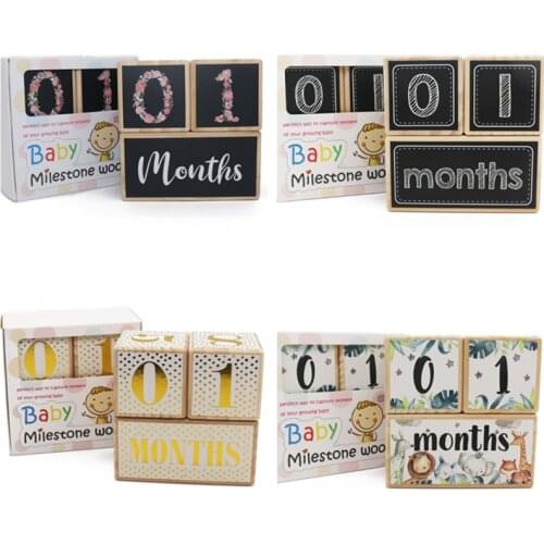 1 Set Baby Age & Moments Pine Wooden Blocks Newborn’s First Year Memories Photography Photo Age Card Month Sticker