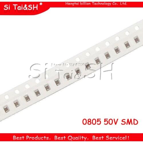 100pcs 0805 50V SMD Thick Film Chip Multilayer Ceramic Capacitor 0.5pF-47uF 10NF 100NF 1UF 2.2UF 4.7UF 10UF 1PF SMD capacitance