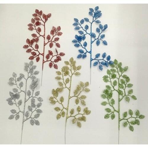 20pcs 43cm Artificial Glitter Hollow Rose Leaf Branch For Flower Arrangement Wedding Christmas Tree Party Home Garden Decoration