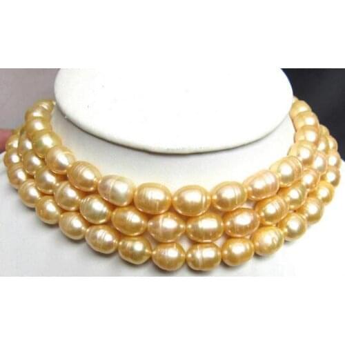 3 rows 11-12mm south sea gold braoque pearl necklace 18"19"20" KKK