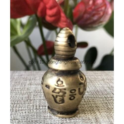 3 CM China Bronze Brass Longevity Om mani padme hum Stupa Dagoba Amulet Pendant