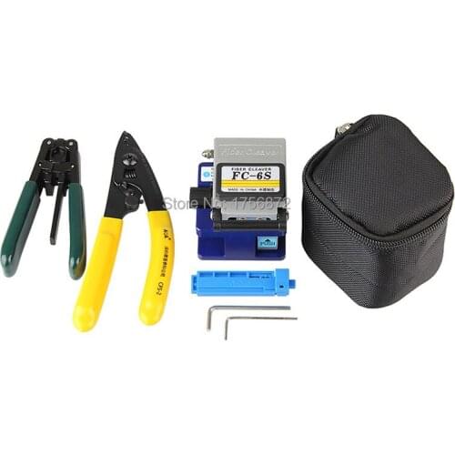 5 in 1 FTTH Tool Kits with Fiber Cleaver,Fixed Length Stripper,Drop Cable Stripper,CFS-2 Fiber Optic Stripper and Bag
