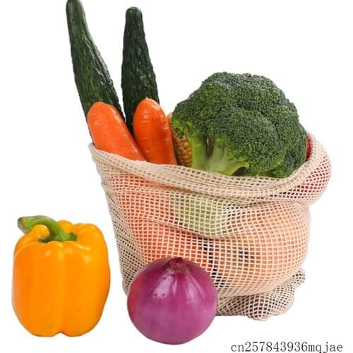 50 Pcs Cotton Vegetable Bags Fruit and Vegetable Storage Mesh Bags With Drawstring Washable Home Kitchen Storage Bag