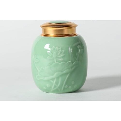 Longquan Celadon Tea Caddies Lotus Pattern Seal Cans Kung Fu Tea Set Accessories Coffee Beans Sugar Storage Jar Tanks Canister