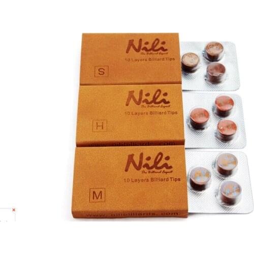 Free shipping 12pcs/lot Original Taiwan 14mm NILI Brown Professional 9layers pigskin leather Billiard Pool cue tips in SS/S/M/H