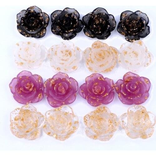 10pcs New Vintage Transparent Gold Leaf Flower Resin Flatback Cabochon Bead Crafts Scrapbook Embellishment Wedding Jewelry Make