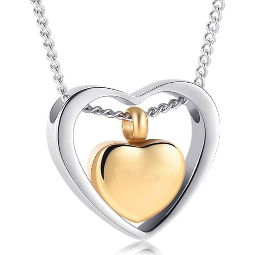 Double Heart Urn Necklace for Ashes Keepsake Cremation Jewelry for Loved One
