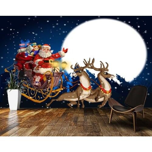 Papel de parede Santa Claus in a sleigh Christmas decoration cartoon kids' 3d wallpaper,living room children bedroom bar mural