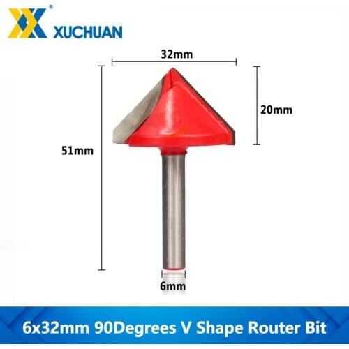 1pc 90Degrees Wood Trimmer Router Bit V Shape Solid Carbide Trimming Engraving Bit 6mm Shank Wood Milling Cutter
