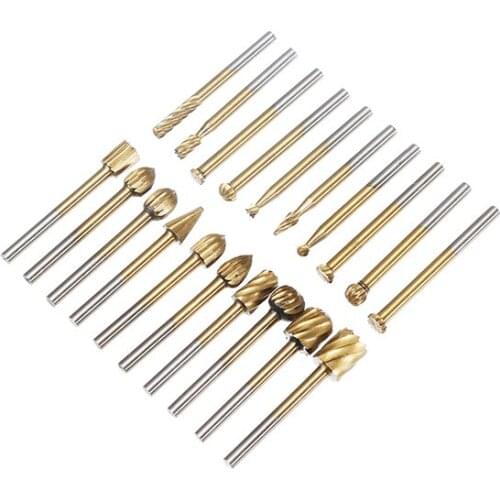 20Pcs Titanium Coated Rotary File Cutters HSS Mini Burr Wood Working Milling Carving Rasp Drill Bits