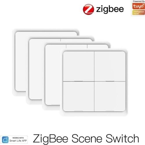 4 Gang Tuya ZigBee Wireless 12 Scene Switch Push Button Controller By Battery Powered Automation Scenario For Tuya Devices