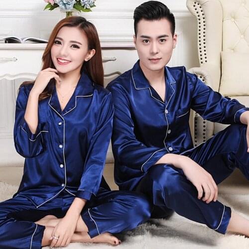 Matching Pajamas Couples Long Sleeve Mens Pajama Set or Pajama Set Women Sleepwear Sleep Tops Black Silk Pajama Pants Pijamas