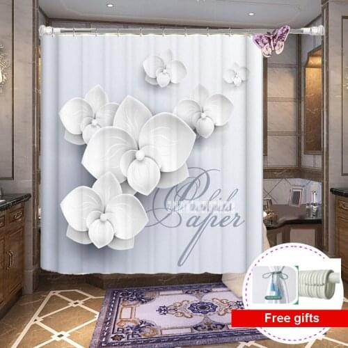 Creative 3D Printed Bathroom Shower Curtain Thicken Waterproof Mildew Proof Polyester Bath Curtain With 12 Plastic Hooks
