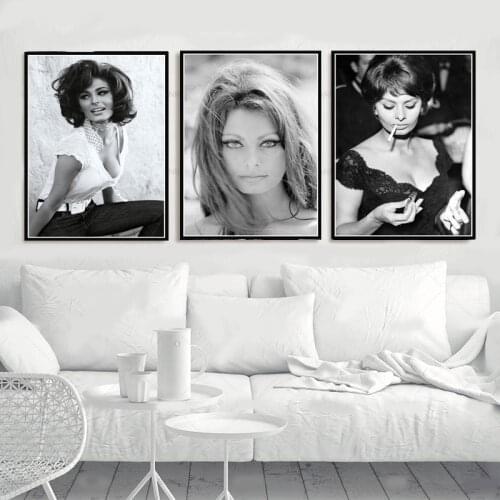 Hot SOPHIA LOREN Black White Actress Movie Woman Girl Poster Prints Oil Painting Canvas Wall Art Pictures Living Room Home Decor