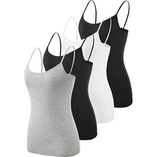 4Pcs Womens Solid Color Tank Tops Sleeveless Adjustable shoulder Strap Casual Short T-shirt Tops for Women Clothing Basic Tops