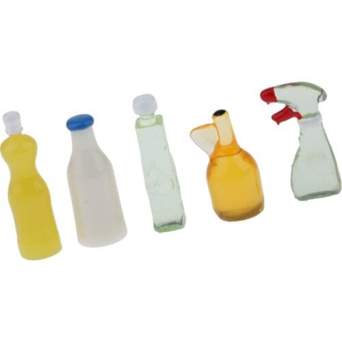 5 Pieces Mini Kitchen Cleaner Set for 1/12 Doll House Furniture Kit Kitchenware Miniatures, Children Kids Pretend Play Game Toys