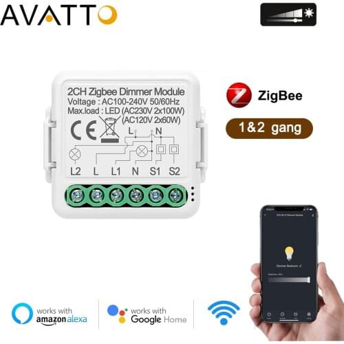 AVATTO Tuya Smart ZigBee Dimmer Switch Module,1/2 Gang Dimmable Light Switch APP Remote Control Work With Alexa Google Home