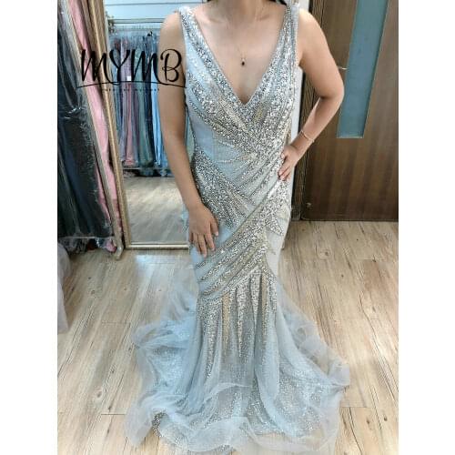 2021 New Collection Haute Couture Women Wedding Party Dress Long Luxury Silver Evening Gown MY21122