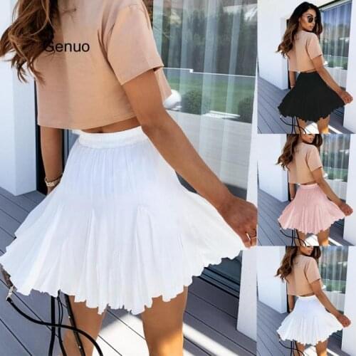 2020 New Tenny Skirt A-line White High Waist Mini Tennis Skirt Ruffle Casual Skirt Womens Summer Overall Skirt Tennis Skorts