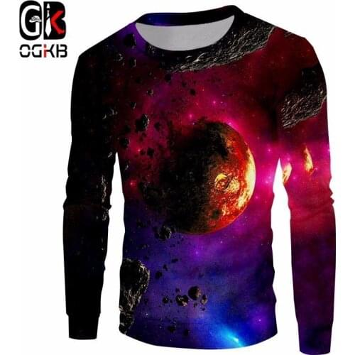 OGKB Unisex Sweatshirts Black New Fashion Print Space Planet 3d Sweatshirt Hoodies For Men/women Autumn Crewneck Pullovers Sweat