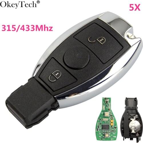 Okeytech 5Pcs 3utton 315/433Mhz 2 Buttons Keyless Entry Remote Car Key For Mercedes Benz 2000+Remote Control Replacement NEC&BGA