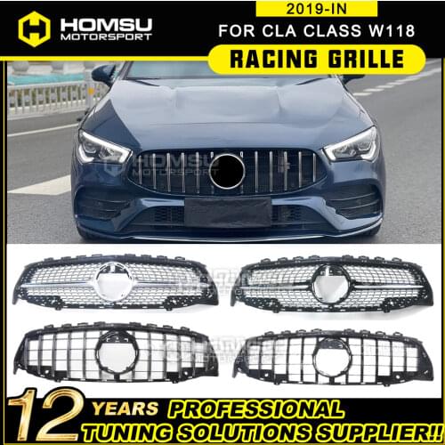 News C118 GT front grille for CLA200 cla180 cla220 2019-2020 W118 ABS sport front bumper grill car styling with cam