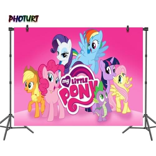 PHOTURT My Little Pony Unicorn Backdrop Girls Birthday Baby Shower Background Pink Polyester Vinyl Banner Decoration Props